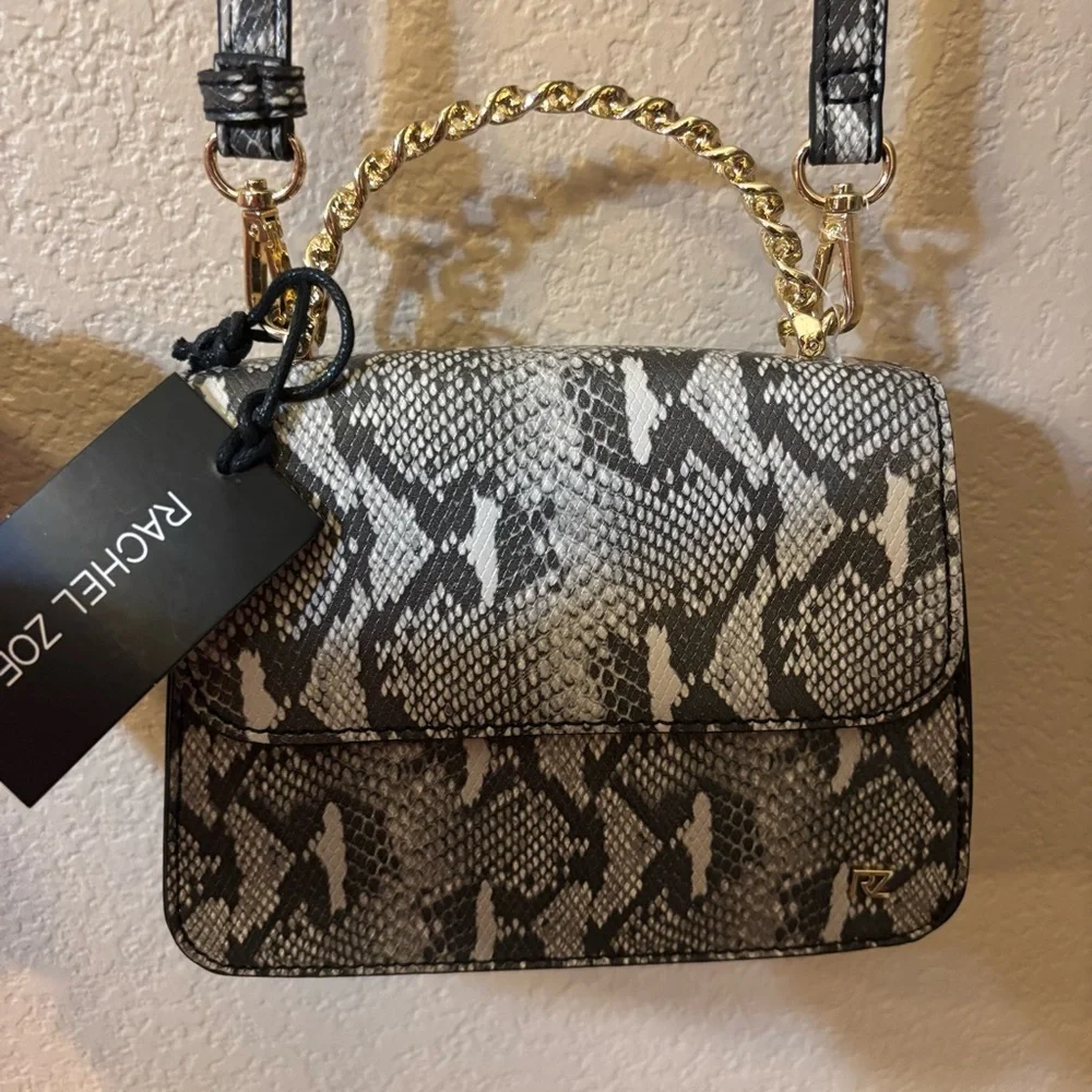 NWT Rachel Zoe Bag Pixie Black Gray Snakeskin Animal Print Crossbody Gold Hardwr